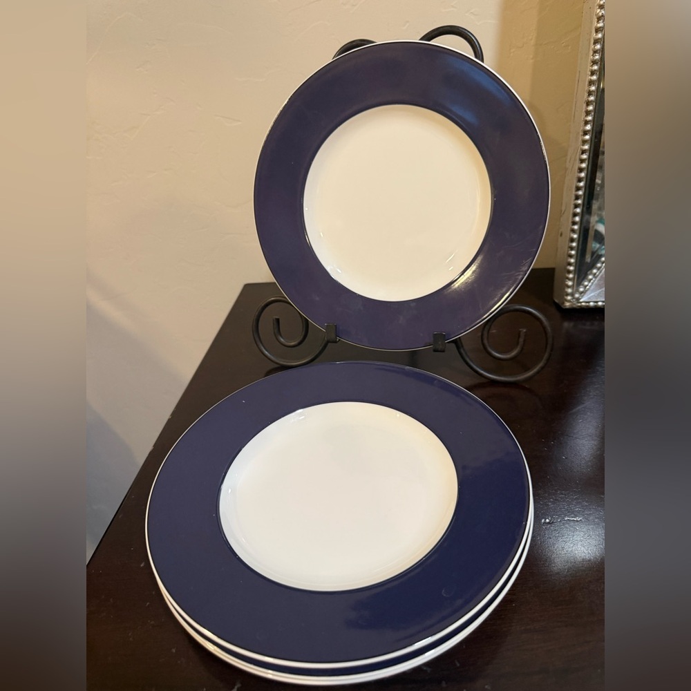 Kate Spade Lenox Nag’s Head NAVY Blue White 9” Accent Luncheon Plates Bone Set 4